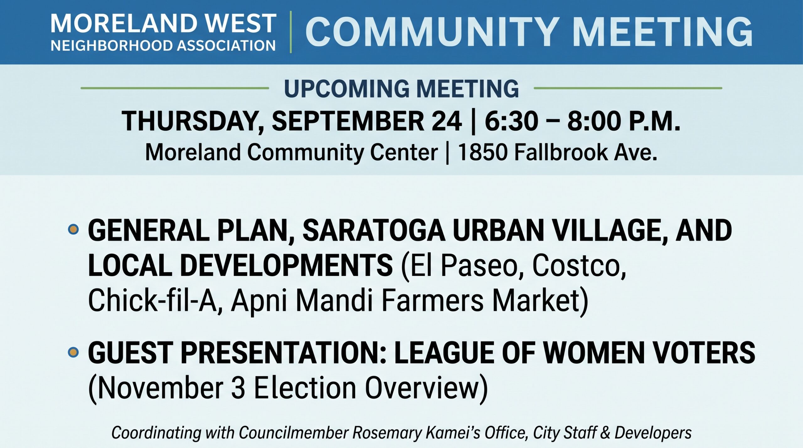 Important Meeting: Updates on Saratoga Urban Village